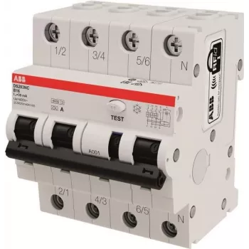 ABB RCBO Slēdzis DS203NCA-B16/0,03 6kA, 3P+N, Tips A, B 1 (2CSR256140R1165)
