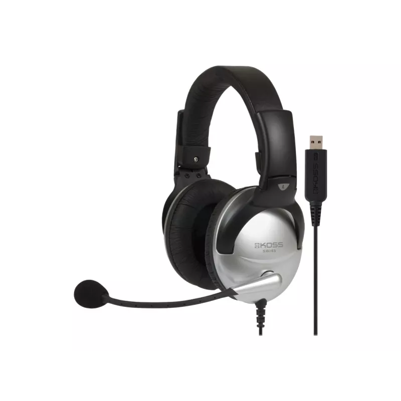 Koss SB45 USB austiņas ar mikrofonu, vadu, galvas lente, birojam/zvanu centram, melna, sudraba