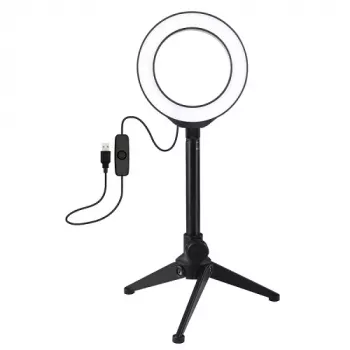 LED gredzena gaisma 12 cm ar galda statīvu līdz 21,8 cm, USB