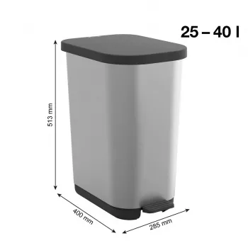 ROTHO Ribo Silver - pedāļu atkritumu spainis – 35l