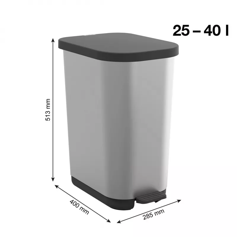 ROTHO Ribo Silver - pedāļu atkritumu spainis – 35l