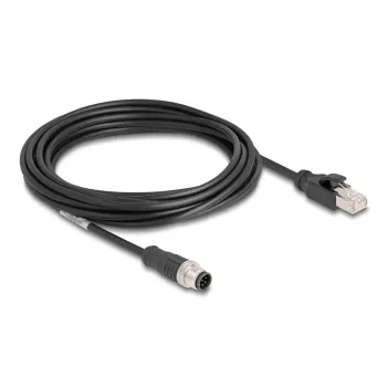 Tīkla kabelis DeLOCK M12 A-kodēts 8-pin vīriešu uz RJ45 vīriešu Cat5e 5 m Melns