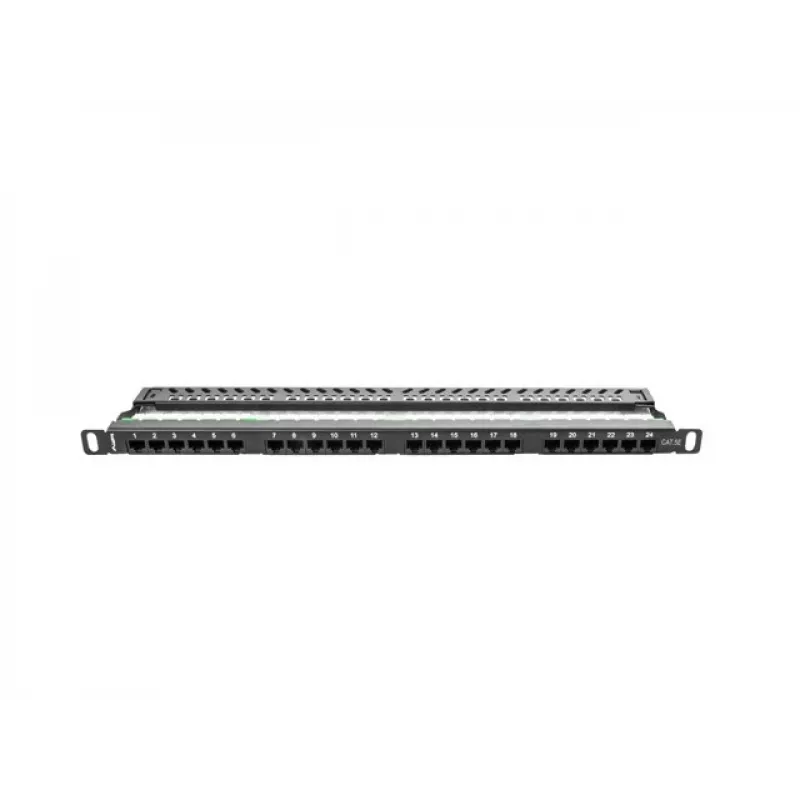 Lanberg PPU5-0024-B - 24 portu RJ-45 Cat5e sadales panelis - melns - metāls - 19 inch 0.5U