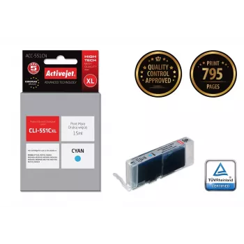 Activejet ACC-551CN tintas kasetne (aizstāj Canon CLI-551C; Supreme; 15 ml; ciāna)