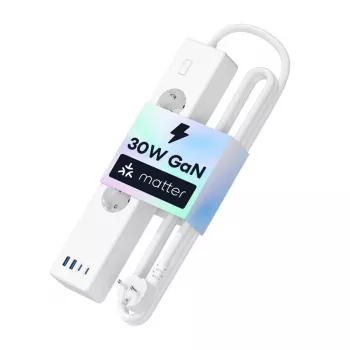 Viedā pagarinātājs Meross MSP844 — 4× kontaktligzda, 2× USB-A, 2× USB-C