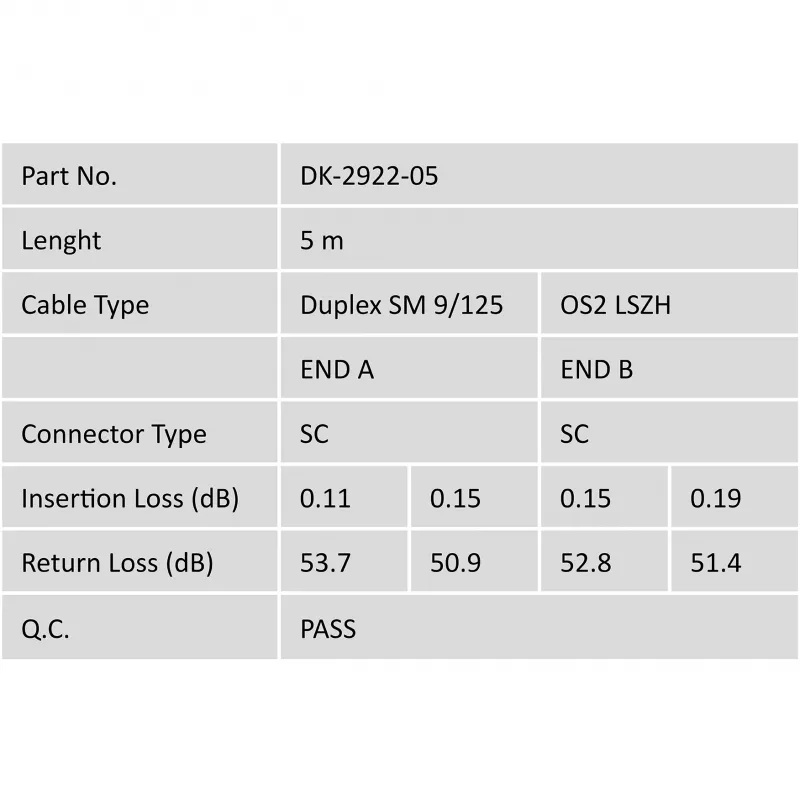 Optiskās šķiedras savienotājvads Singlemode SC/SC Digitus DK-2922-05 5m