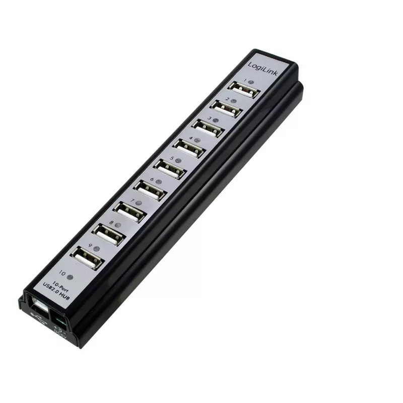 LogiLink UA0096 USB 2.0 centrmezgls 10 porti 480 Mbit/s Melns