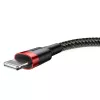 USB-A uz Lightning kabelis Baseus Cafule 2.4A QC 3.0, 1 m — melns/sarkans