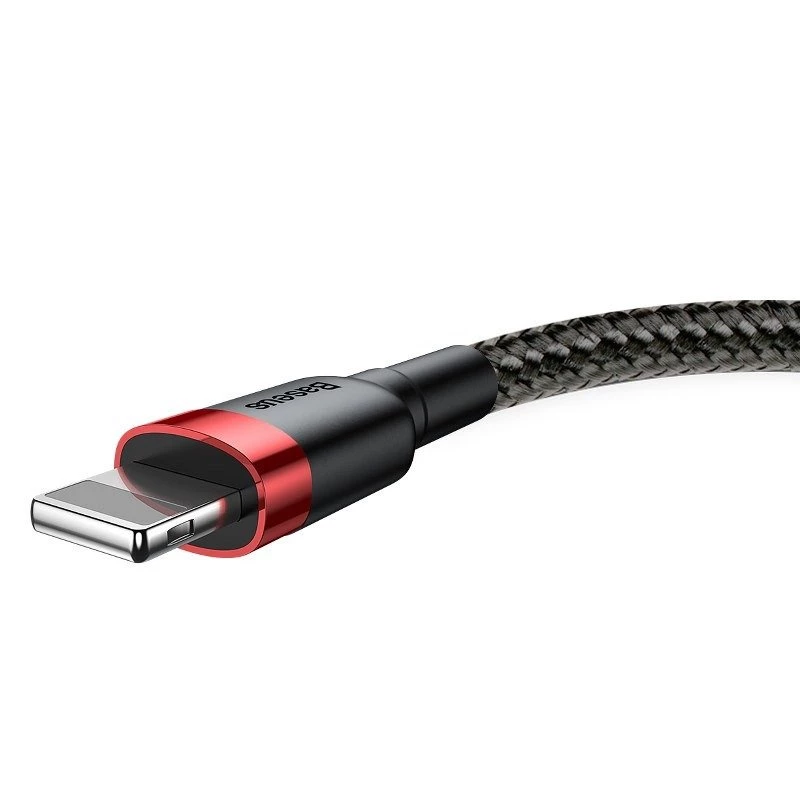 USB-A uz Lightning kabelis Baseus Cafule 2.4A QC 3.0, 1 m — melns/sarkans