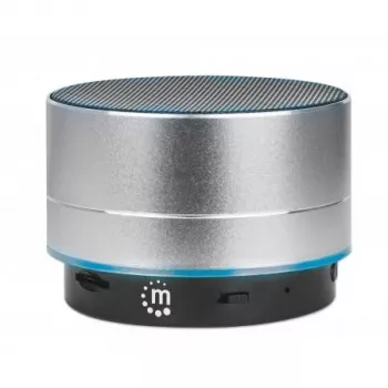 Manhattan Metallic Bluetooth Skaļrunis, Šļakatizturīgs, Darbības rādiuss 10m, microSD karšu lasītājs, Aux 3.5mm savienotājs, USB-A uzlādes kabelis iekļauts (5V uzlāde), Sudraba krāsa, Trīs gadu garantija