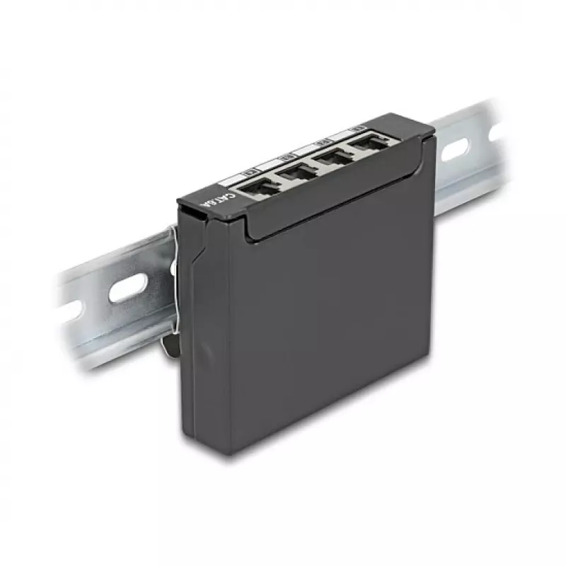 DELOCK Mini Desktop RJ45 4-port Cat.6A ekranēts sadalītājpaneļa metāla korpuss melns, 90×22×93 mm