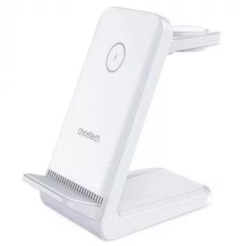 Choetech T608-F 3-in-1 bezvadu lādētāja statīvs, 15 W, balts
