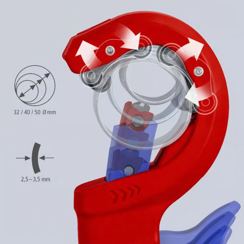 Cauruļu griezējs Knipex DPT50 90 23 02 BK — griešanas kapacitāte 50 mm
