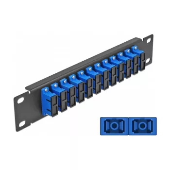 Optiskās šķiedras sadales panelis DeLOCK 10 collu 12 Ports SC Duplex zils 1U melns
