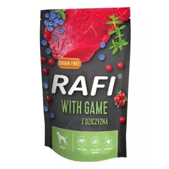 Dolina Noteci Rafi Game mitrā suņu barība 500 g — Brieža gaļa, pieaugušiem suņiem, viens iepakojums