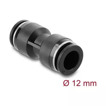DELOCK 12 mm taisns pneimatiskais savienotājs, sievišķā vītne, metāla/plastmasas korpuss, 48,5 mm, melns