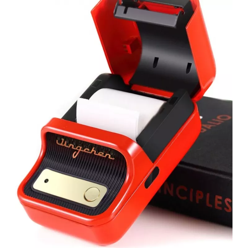 Etiķešu printeris NIIMBOT B21S Sarkans — kompakts termālais Bluetooth printeris, 50 mm drukas platums, 60 mm/s, 1200 mAh akumulators