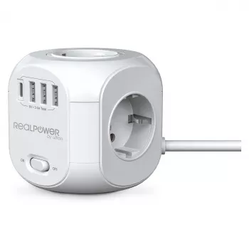 RealPower PowerBox 431 Pagarinātājs 1,8 m 4 Kontaktligzdas Iekštelpām Balts