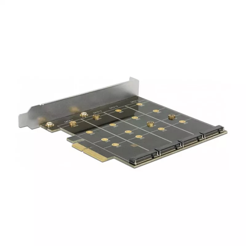 DeLOCK 89888 PCIe interfeisa karte ar četriem M.2 slotiem SATA diskiem