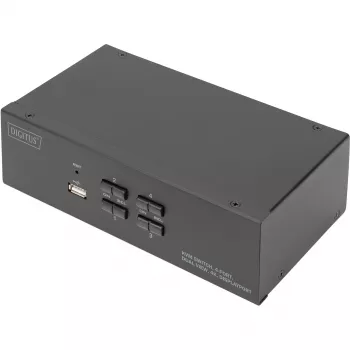 DIGITUS KVM Slēdzis, 4 Porti, Divi Displeji, 4K, DisplayPort®