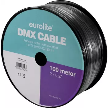 DMX kabelis EUROLITE 2x0,22mm 100m — ekranēts divdzīslu kabelis apgaismojuma vadībai