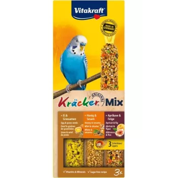 Vitakraft Kräcker cilindrs 80 g ×3 – cietā uzkoda putniem ar graudu garšu