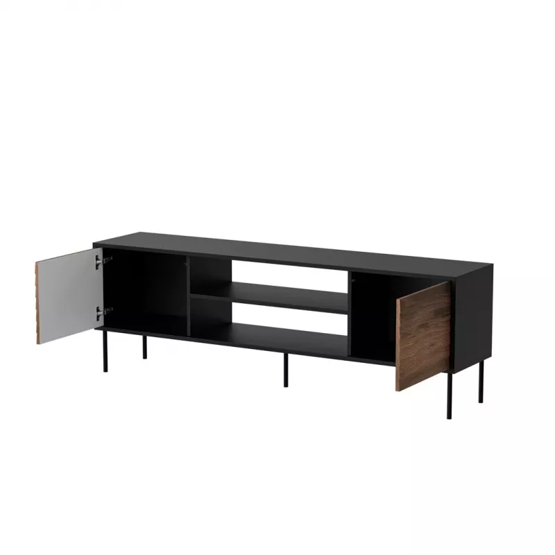 TV skapis CORTINA 180×40×60 cm, melna virsma, valrieksta rāmis