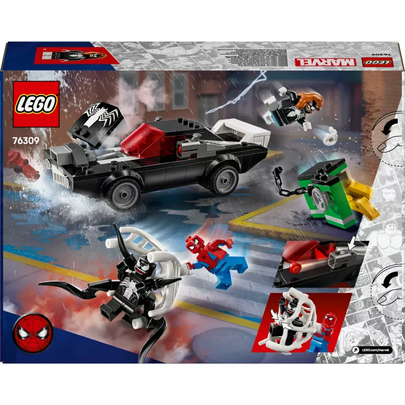 Būvēšanas komplekts LEGO Marvel Super Heroes Zirnekļcilvēks pret Venoma muskuļauto 76309 — 254 gabali, 3 minifigūras, vecums 7+