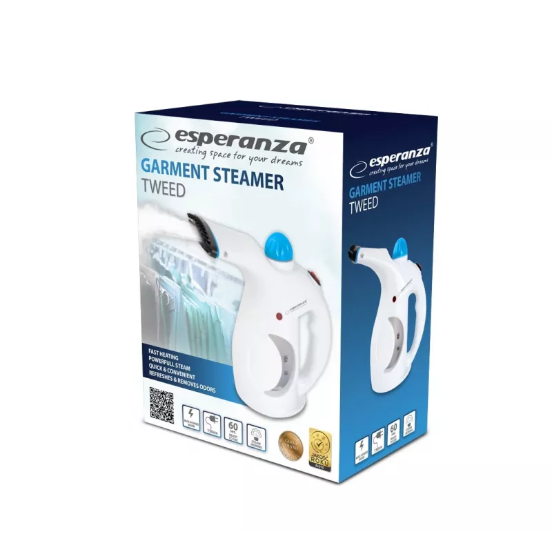 Rokas tvaika gludeklis ESPERANZA EHI006 — 800 W, 15 g/min tvaika, 0,2 L tvertne, 1,5 m vads, melns
