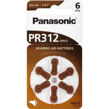 Dzirdes aparātu baterijas Panasonic PR 312 Cinka-gaiss 170 mAh — 6 iepakojums