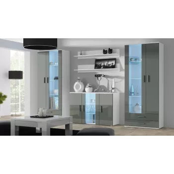 Sideboard SOHO S7, 120 cm, balts/melns spīdums, 3 durvis, 4 plaukti