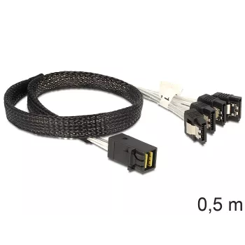 SAS kabelis DeLOCK 83392, 0.5 m, Mini SAS HD x4 SFF-8643 uz 4x SATA 7p