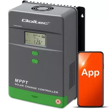 MPPT Saules lādētājs QOLTEC 80A ar temperatūras sensoru, 12/24/36/48V, LCD, Bluetooth, APP, GEL/LiFePO4