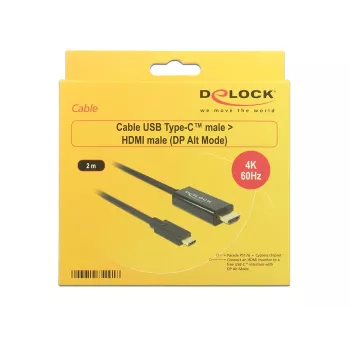 Video kabelis DeLOCK 85291 USB Type-C uz HDMI 2 m Melns