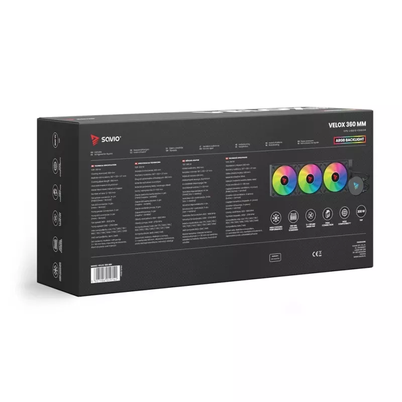 SAVIO VELOX 360mm šķidruma dzesētājs procesoram ar ARGB