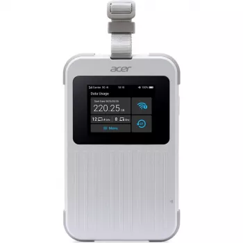 Pārnēsājams maršrutētājs Acer Connect M6E ar 20GB, divjoslu (2.4 GHz + 5 GHz vai 2.4 GHz + 6 GHz), Wi-Fi 6E, 5G, IP68, 2x2 iekšējās antenas, 4GB RAM, 2.5 GHz CPU