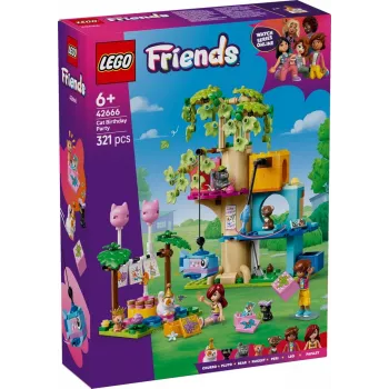 Būvējama rotaļlieta LEGO Friends 42666 Kaķa dzimšanas dienas ballīte koka māja, 321 gab., 6+ gadi, 180×160×100 mm