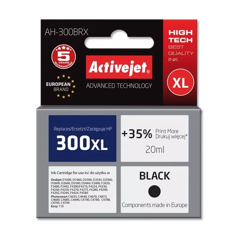 ActiveJet AH-300BRX saderīga kasetne (melna, 20 ml, High XL, pigments, HP 300XL CC641EE)