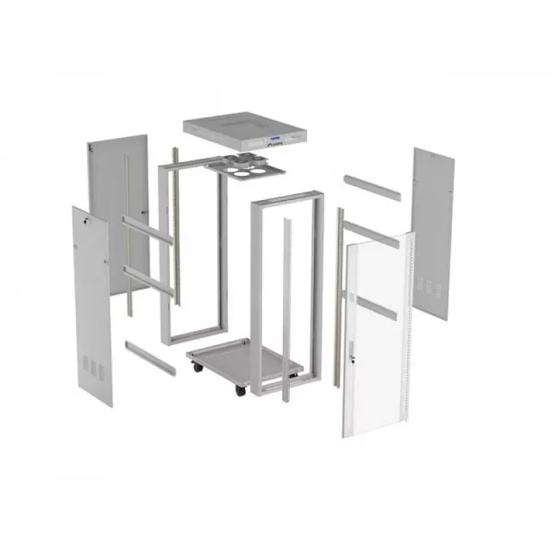 19 collu 32U LANBERG stāvošs skapis 600×800 mm pelēks ar stikla durvīm un LCD (Flat Pack)