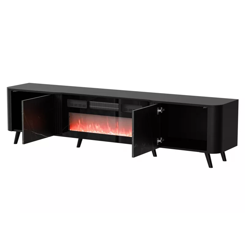 TV skapis Cama Meble Volare 200 x 39 x 49 cm, melns/san sebastian ar kamīnu