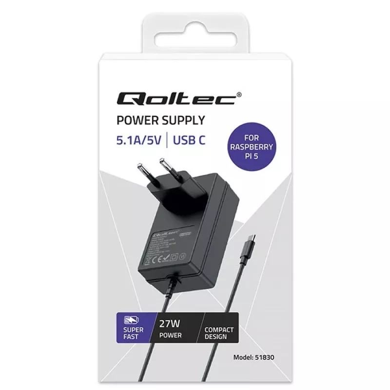 QOLTEC Super FAST PD lādētājs Raspberry Pi 5 USB-C 27W