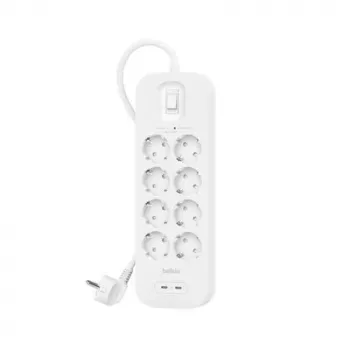 Strāvas sadalītājs Belkin SRB004VF2M-V2 — 8 kontaktligzdas, 2 USB-C porti, pārsprieguma aizsardzība