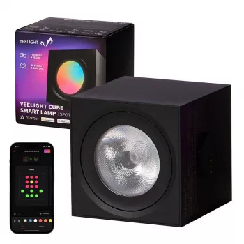 Viedā galda lampa Yeelight Cube — daudzkrāsaina, Wi‑Fi/Bluetooth, 2.4 GHz, Bluetooth 5.0, maiņstrāva 100–240 V, 1.5 m vads, melna