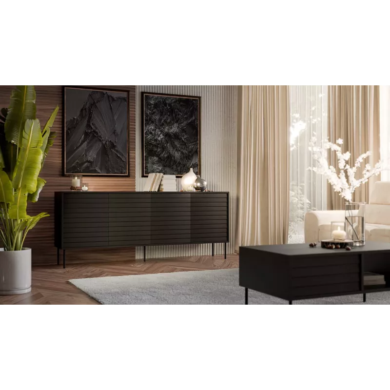 Kumode Cama 4D CORTINA — 2000×400×810 mm, melna, skaidu plātne