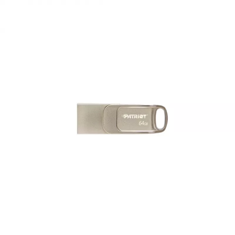 USB zibatmiņa PATRIOT PS64GT560DS5D 64GB USB 3.2 (USB-A & USB-C), grozāms cinka-sakausējuma korpuss, sudraba