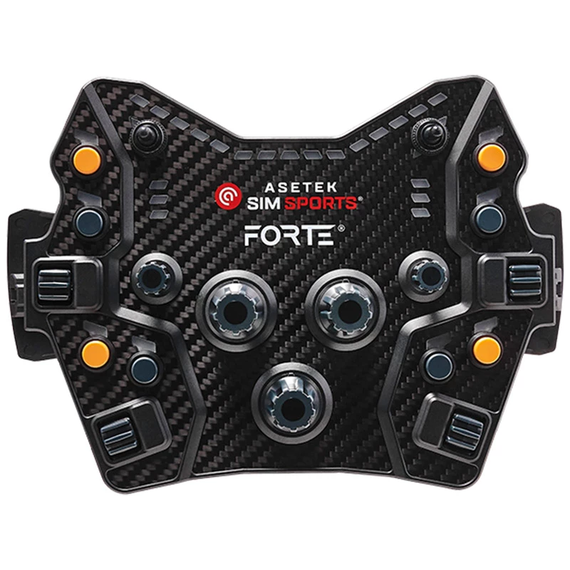 Pogu panelis Asetek SimSports Forte GT — kompakts sacīkšu vadības bloks ar konfigurējamām pogām un rotācijas kodētājiem