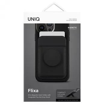 Magnētiskais karšu maciņš UniQ Flixa — saderīgs ar MagSafe, melns (jet black)