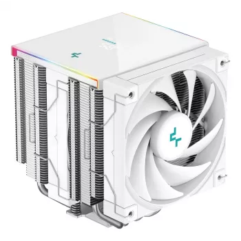 Gaisa dzesētājs DeepCool AK620 Digital SE White — divi 120 mm ventilatori, 6 siltuma caurules, PWM, LGA 1700 atbalsts, iebūvēts displejs