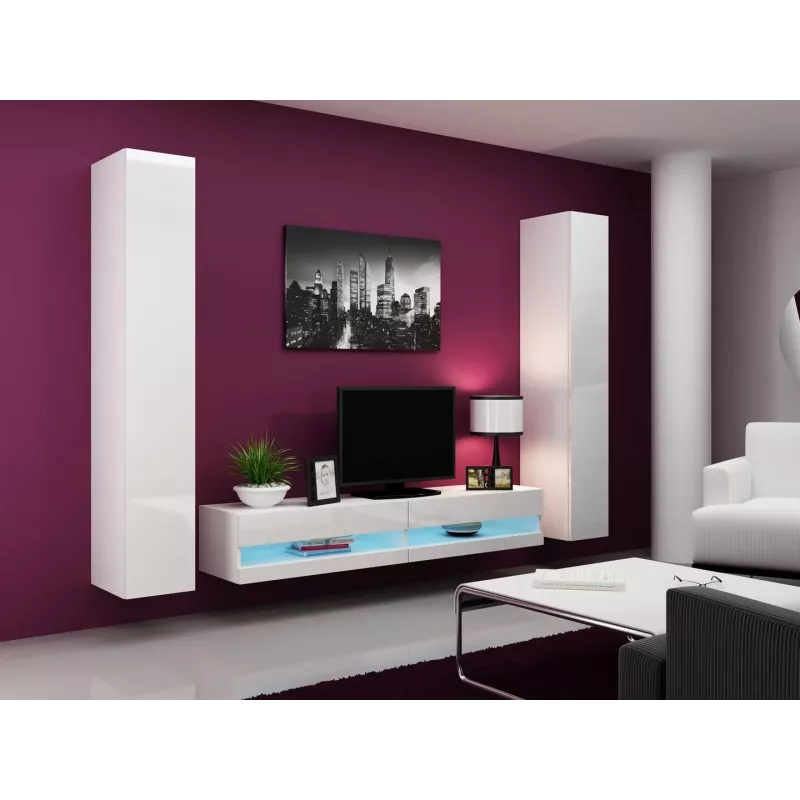 TV statnis cama meble VIGO NEW 30/180/40, balts spīdums, skaidu plātne, 1800×400×300 mm