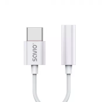 SAVIO AK-51 USB 3.1 C (vīrišķais) – Jack 3.5mm (sieviešu) audio adapteris balts